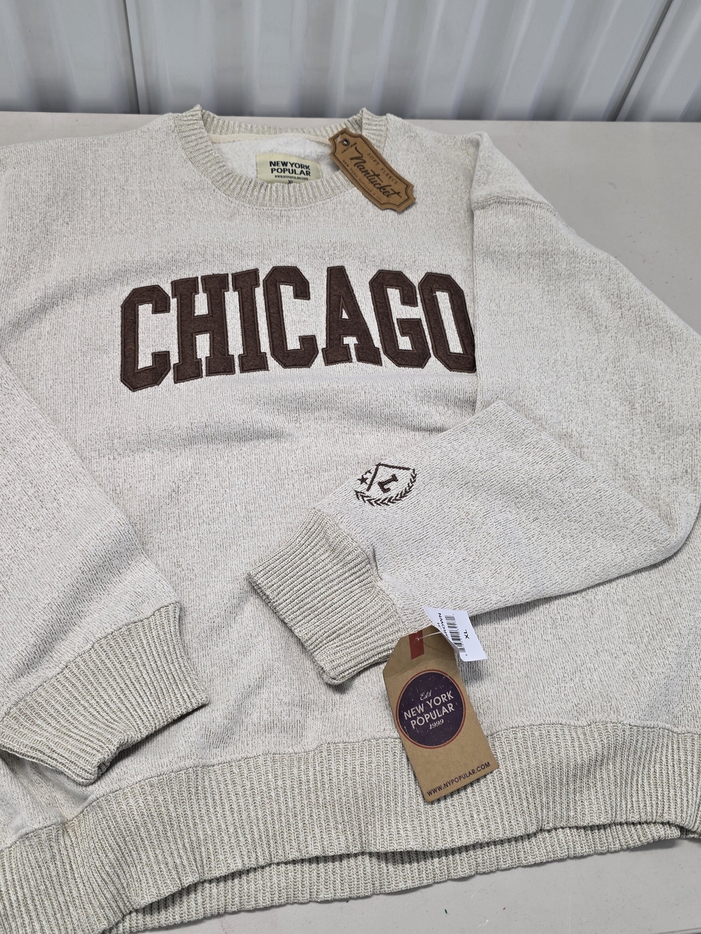 New York Popular Nantucket Chicago Sweatshirt Oatmeal Mens XL Crew Neck NWT